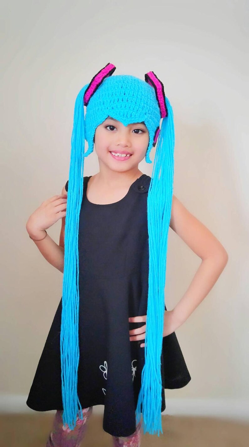 Hatsune Miku crochet wig hat,anime crochet wig hat,cosplay costume hat,miku costume,baby photo props,anime costume wig,hatsune miku,crochet image 4