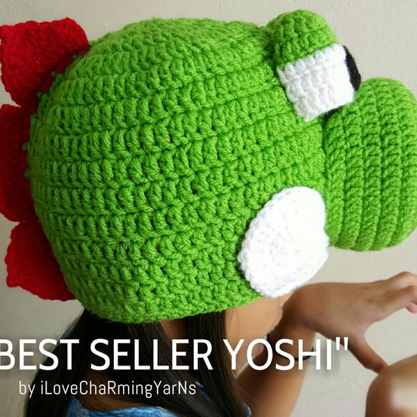 Yoshi costume nintendo dinosaur crochet hat,nintendo hats,crochet yoshi,yoshi hat,nintendo cap, crochet nintendo,crochet character hat,yoshi