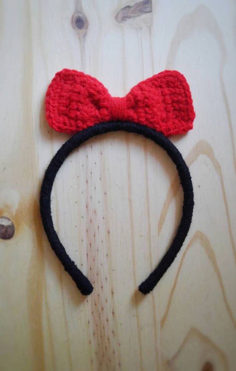Snow white headband summer bow headband red bow headband princess headband snow white hair bow disney crochet headband birthday gift