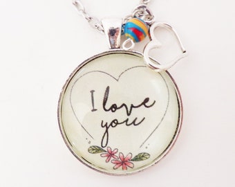 I Love You // Halskette oder Schlüsselanhänger, Mutter, Tochter, Brautjungfer, Freund Geschenk, Danke, Anhänger, Herz, Charme, gute Besserung