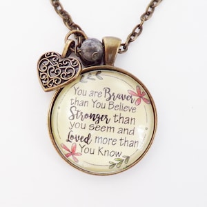 You Are Braver, Stronger, Loved // Necklace or Key Chain, Depression, Motivational, Cheer Up, Friendship, Brave, Pendant, Love, Strength