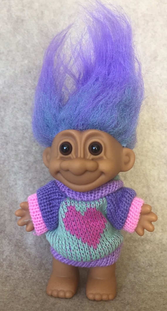 Vintage Russ Troll Knitted Sweater Heart Purple Hair Rare New Etsy
