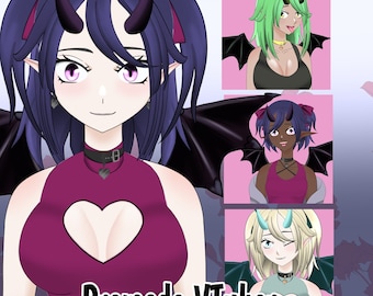 Premade VTuber demon girl LIVE2D half body model - fully rigged ready to use download/ commercial use - customizable colors
