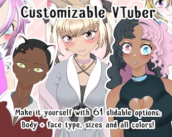Premade fully rigged VTuber and customizable LIVE2D half body model - ready to use download- endless options for body shape, face, clothes