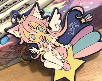 3 inch PVC charm Keychain featuring magical girl angel riding on shooting star in kawaii anime / manga style from original manga series