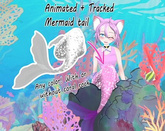 VTuber asset animated mermaid tail LIVE2D item and background - With or without coral rock - Any color