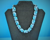 Blue Mid-Century Statement Necklace, Vintage Blue Flower Necklace, Costume Jewelry