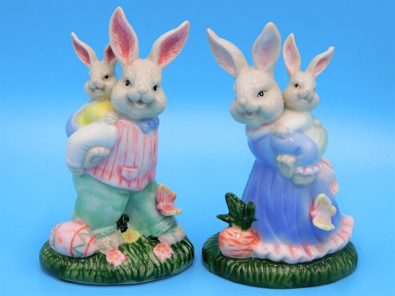 Vintage Easter Bunny Family, Bunny Rabbit Figurines, Ceramic Bunny