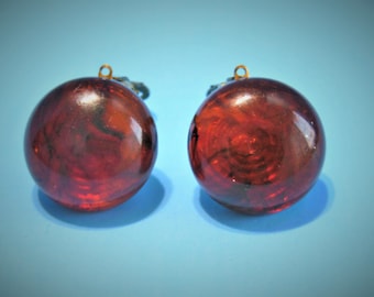 Pendientes vintage de botón de lucita con clip - Discos de bisutería en color naranja oscuro quemado