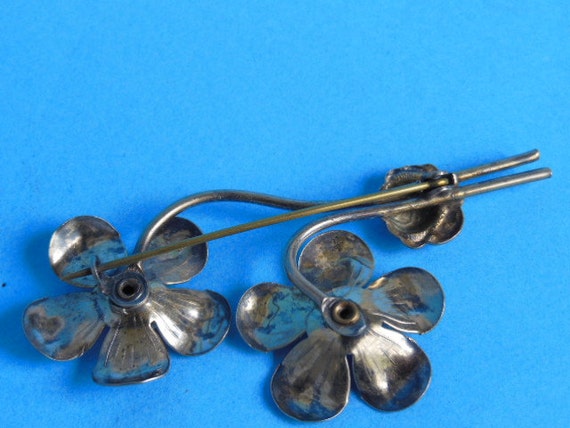 Rhinestone Flower Brooch, Antique Silver Brooch, … - image 2