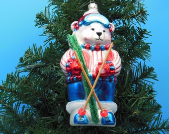 Vintage Mercury Glass Bear Ornament, Polar Bear Ornament, Vintage Glass Christmas Ornament