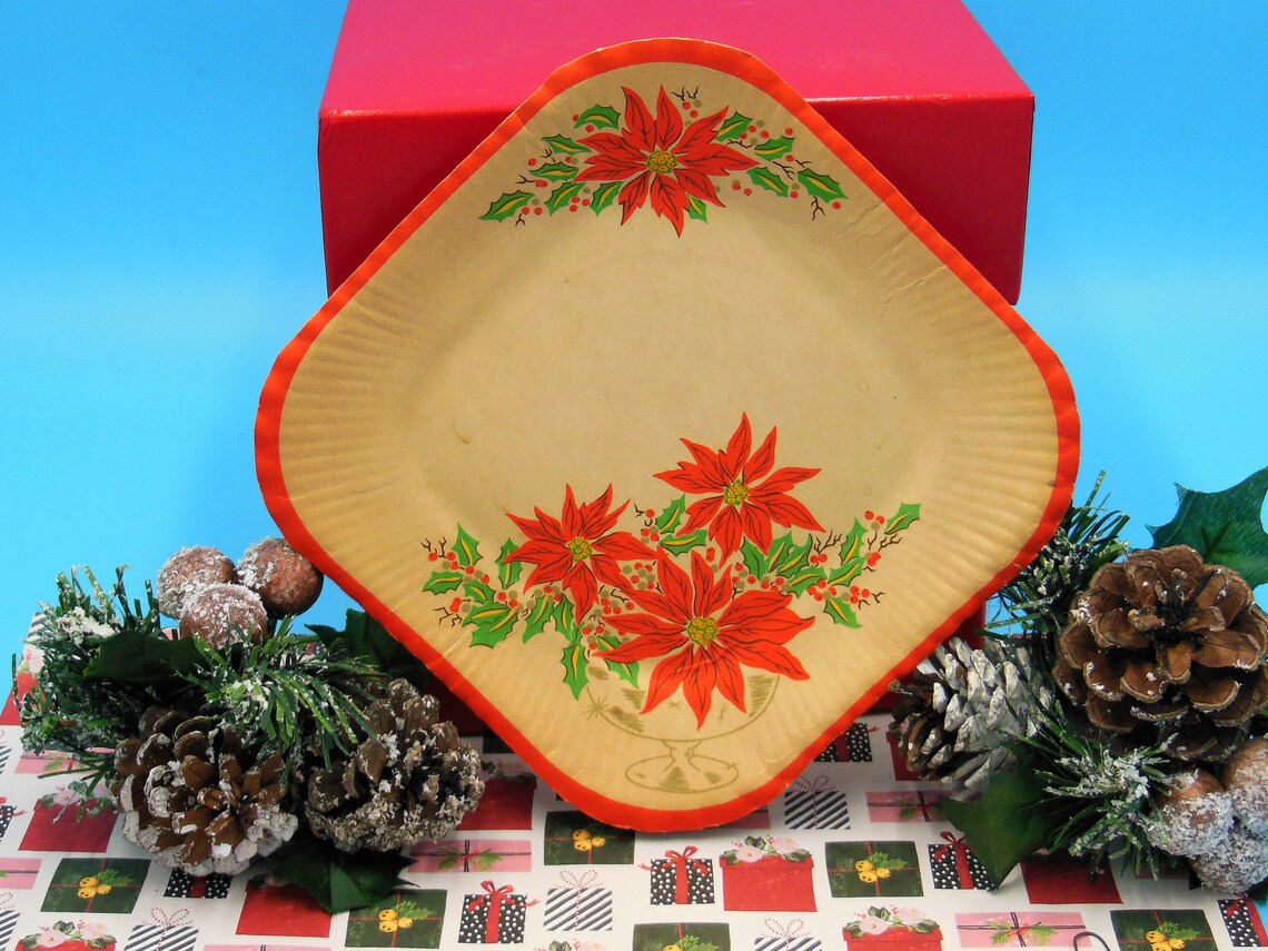 Vintage Christmas Paper Plate Christmas Tableware Poinsettia Etsy