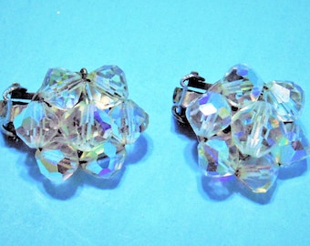 Pendientes vintage de clip con cristales de aurora boreal, joyería nupcial