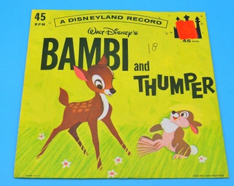Vintage Bambi and Thumper 45 RPM Record, Disney Storybook