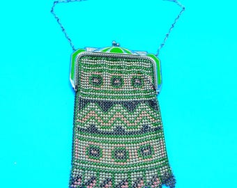 Vintage Whiting & Davis Beadlite Art Deco Enamel Mesh Handbag | Antique Flapper Purse Collectible Gift