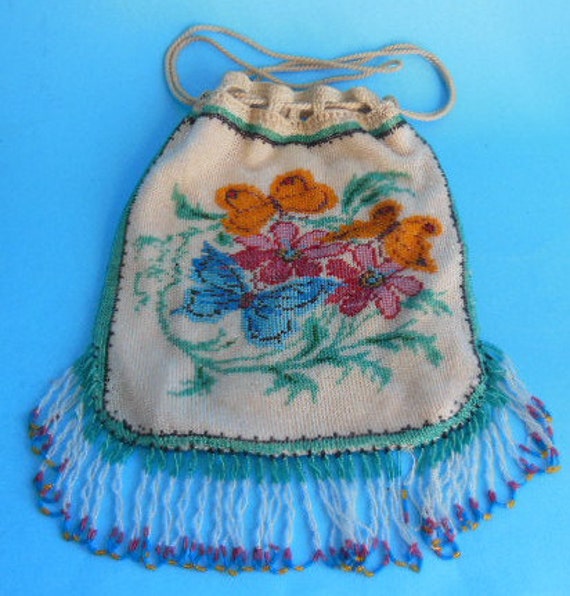 Vintage Beaded Reticule Purse, Victorian Beaded H… - image 5