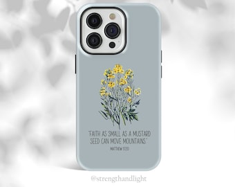 Christian iPhone Case, Bible Verse Quote Tough Phone Case, Faith as small as a mustard seed 14 max pro Case, Tough Phone Cases, iPhone 12,13