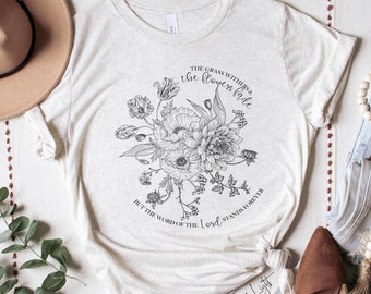 Camiseta cristã de outono: camiseta com versículos bíblicos florais - modelo unissex
