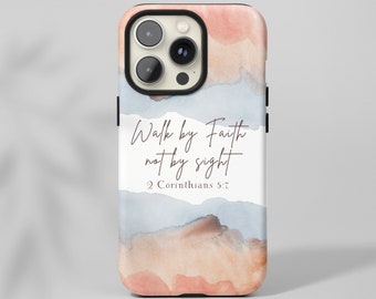 Walk by Faith Tough iPhone Case, Christian Phone Case, Boho Bible Verse Quote Phone Case, iPhone 14 Pro Max, Xr, X, Se, 7, 8 Plus