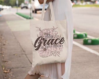 His Grace Tote Bag, Christian Tote Bag, Aesthetic Canvas Bag, Bible Verse Tote Bag, Christian Apparel Bag, Christian Gift, Bag for Church