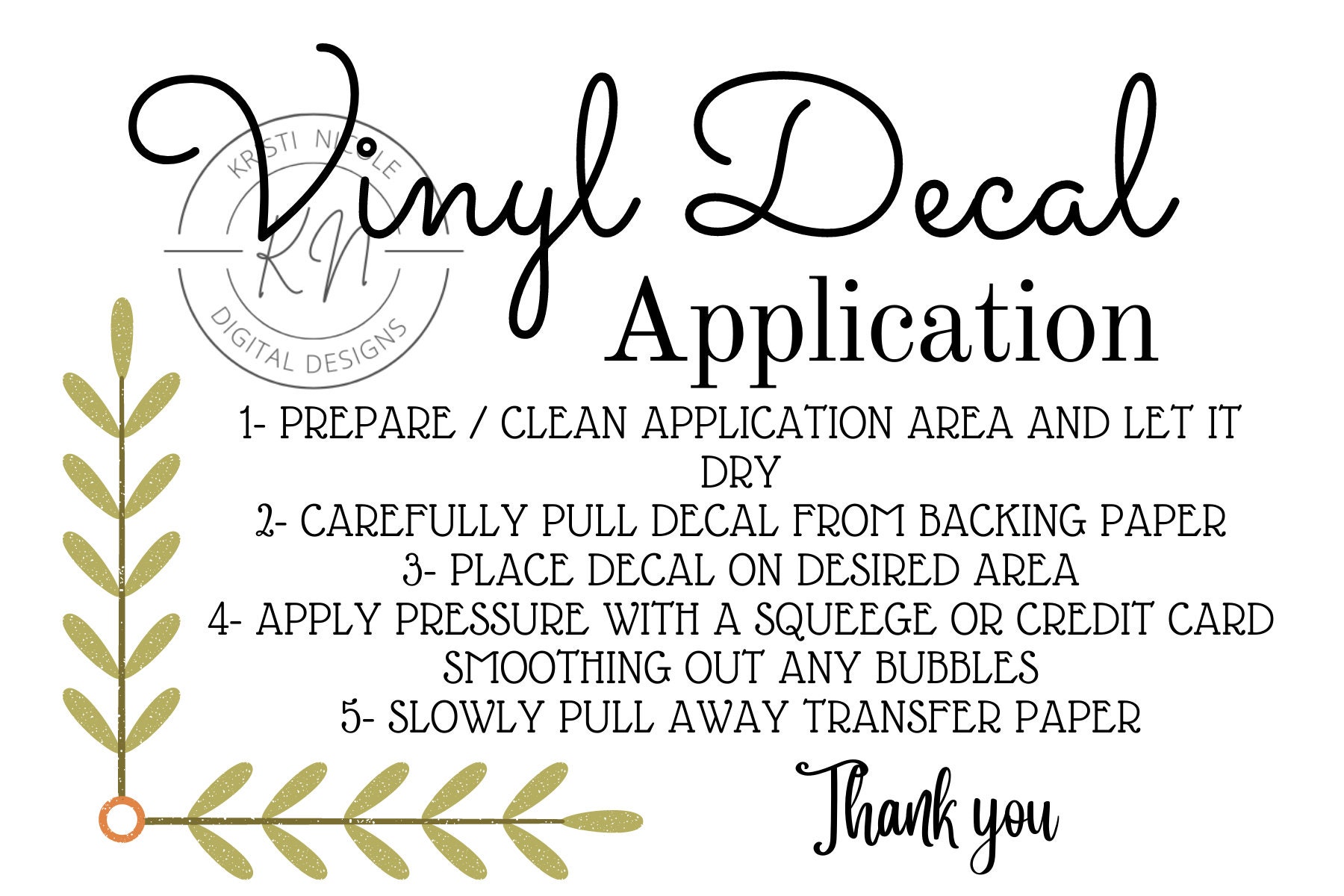 Printable Vinyl Decal Application Card, Digital File Ready to Print ...