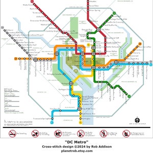 Carte du métro de DC mise à jour pour 2024 ! Modèle de point de croix à télécharger | Compatible avec Pattern Keeper | Graphique Washington, Pentagone, Arlington