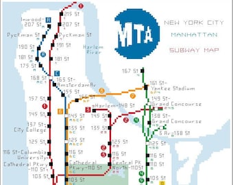 Manhattan Subway Karte Kreuzstich-Muster (Pattern keeper Kompatibel) (PDF Download)