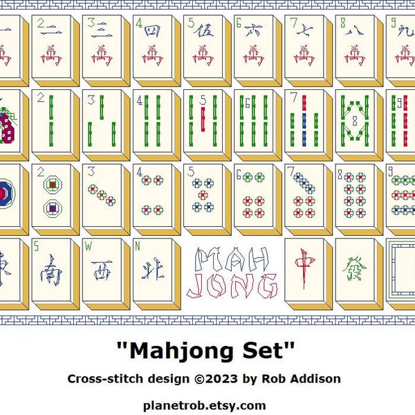 MAHJONG SET Cross-stitch Pattern PDF Instant Download | Pattern Keeper Compatible | Character Bamboo Dot Wind Dragon Tiles East South Game