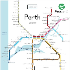 PERTH AUSTRALIA Rail and Ferry Map Cross-stitch Pattern PDF Download | Pattern Keeper Compatible | Railway Metro Subway Chart Design Western