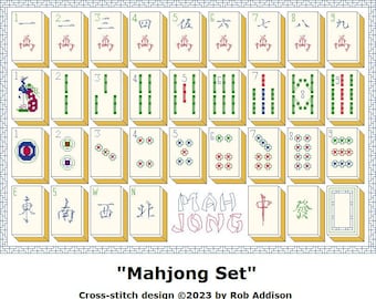 Mahjong Set Cross-Stitch Pattern: Character Tiles (PDF Instant Download)