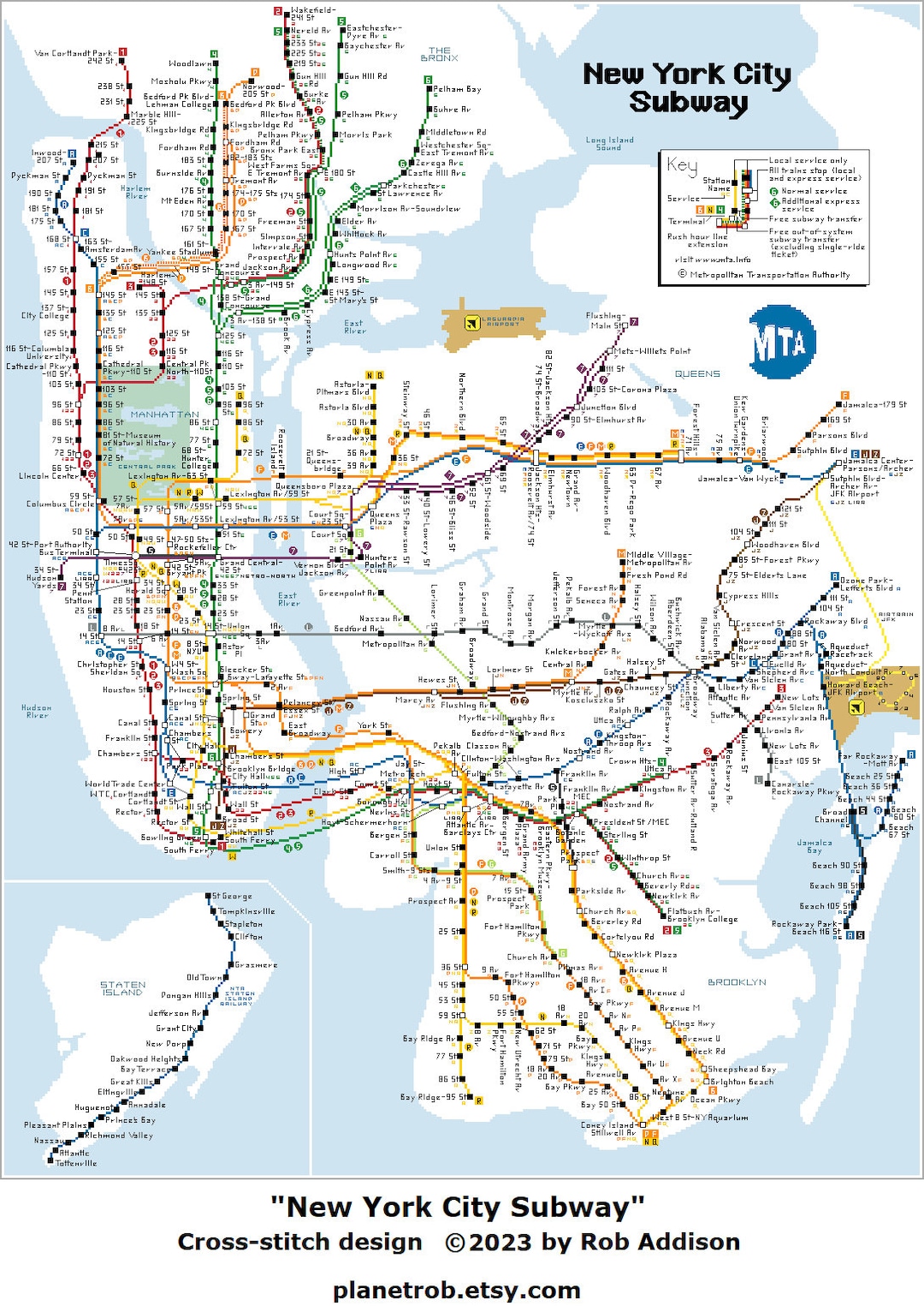 NYC Subway Map Crossstitch Pattern PDF Download Pattern Keeper Compatible New York USA