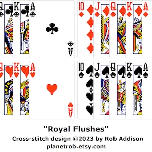 ROYAL FLUSHES Wzór do haftu krzyżykowego PDF do pobrania | Zgodny z Pattern Keeper | Karty do gry Trefle Kiery Karo Piki Projekt tabeli gry