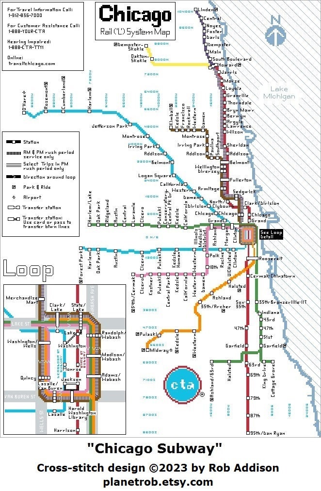 Chicago 'L' Subway Map Cross-stitch Pattern (PDF & Pattern Keeper) - Etsy