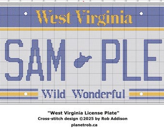Personalisiertes West Virginia Nummernschild Kreuzstichmuster (PDF Download)
