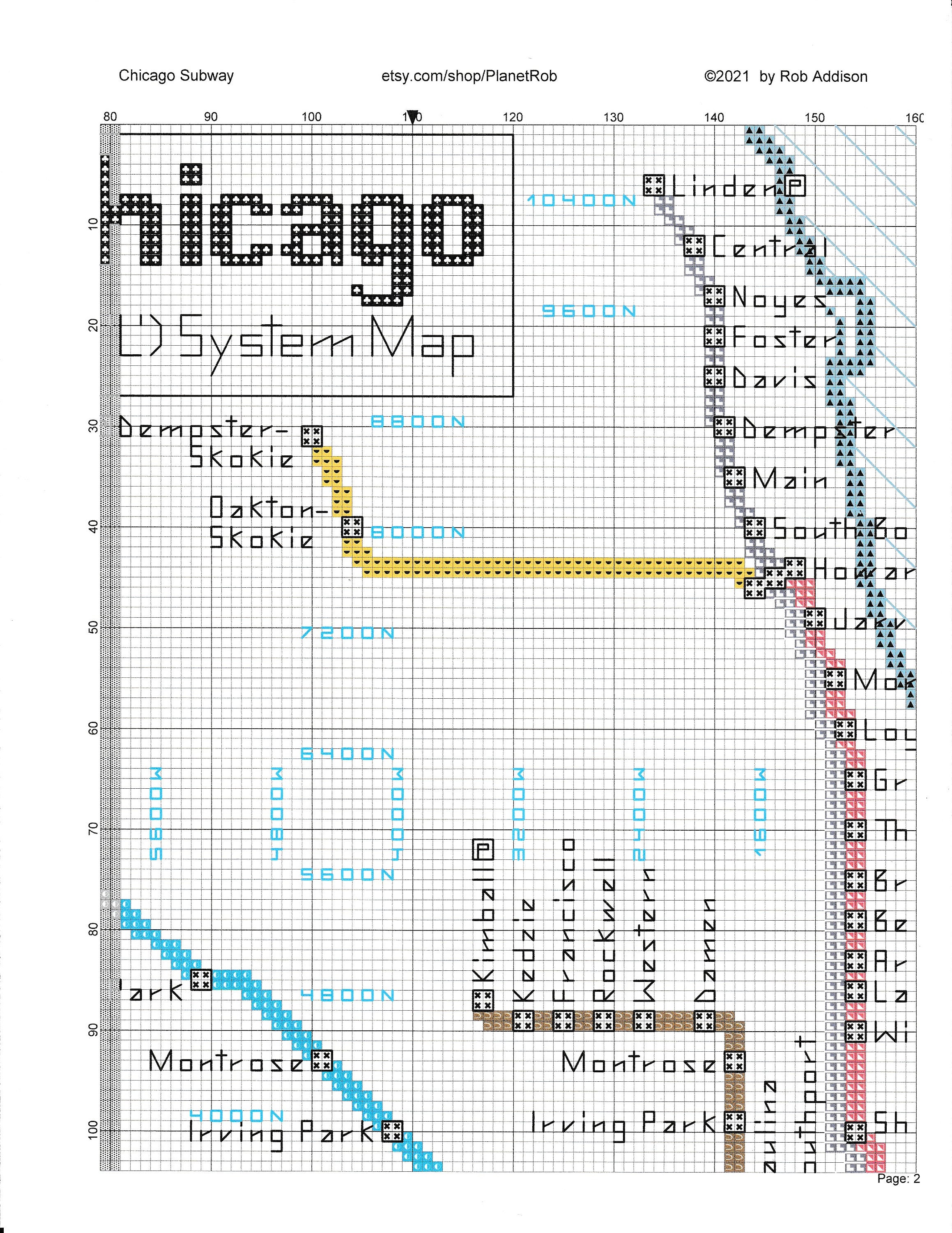 Chicago 'L' Subway Map Cross-stitch Pattern (PDF & Pattern Keeper) - Etsy