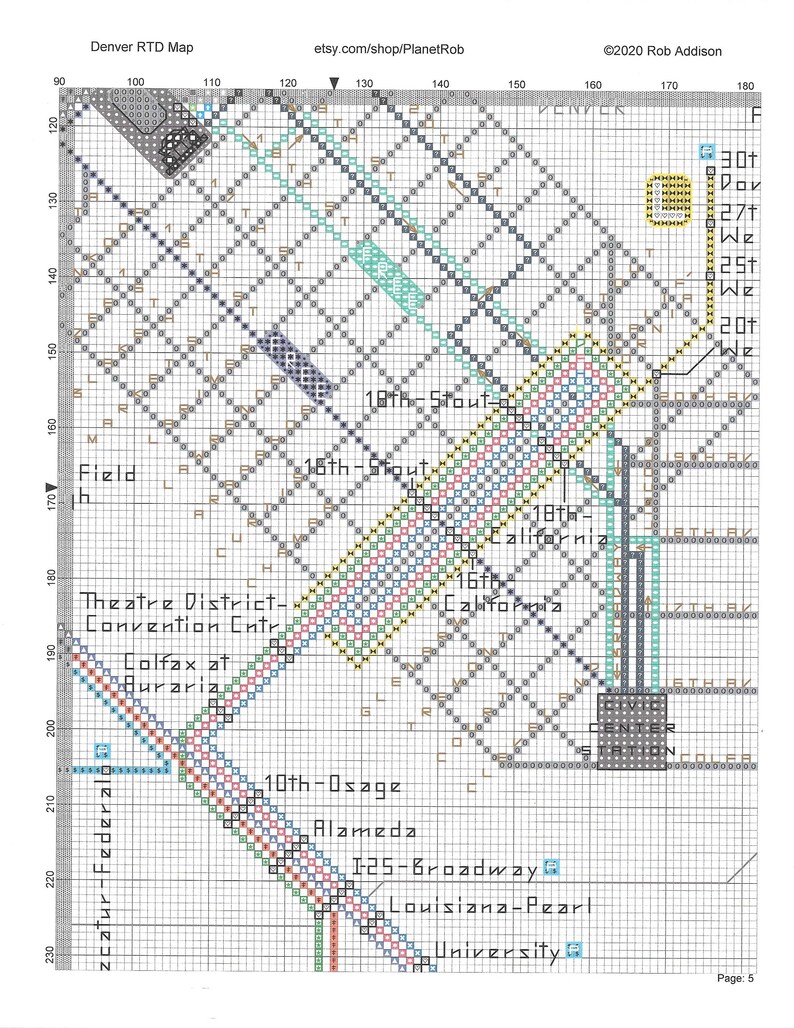 DENVER Colorado RTD Map Crossstitch Pattern PDF Download Regional