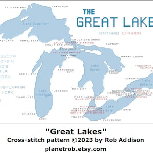 GROSSE SEEN Kreuzstich-Muster AKTUALISIERT! Neue Gordie Howe Brücke! Pdf-Download | Landkarte Kanada USA Bundesstaat Ontario Chicago Milwaukee