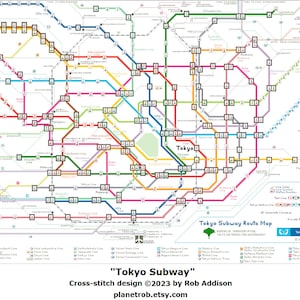 TOKYO SUBWAY Map Cross-Stitch Design PDF Download | Pattern Keeper Compatible | Metro Japan Chart Underground