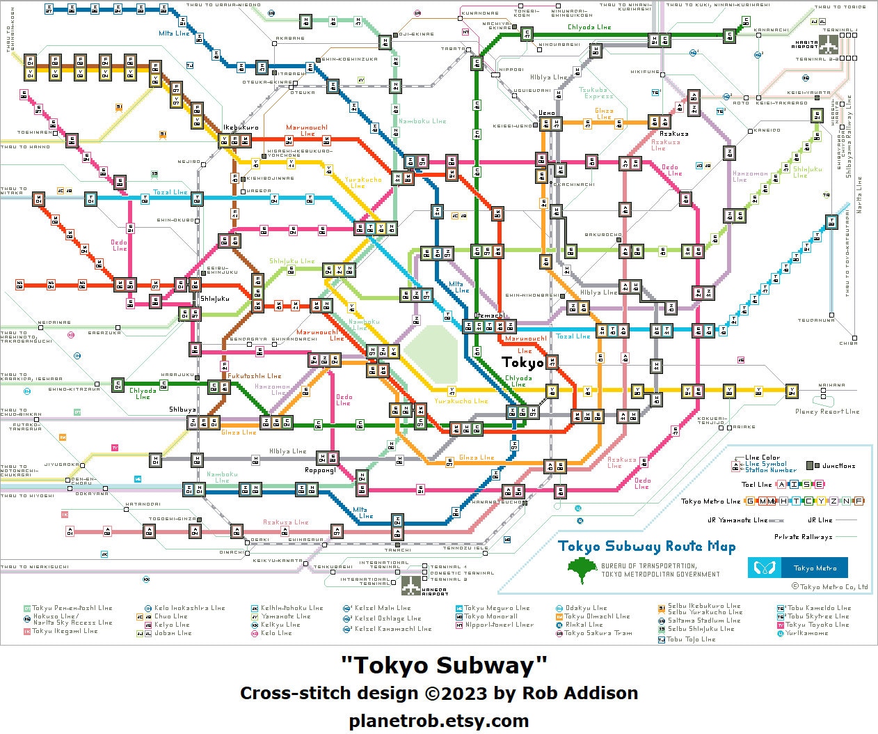 東京地下鉄路線図クロスステッチデザイン PDF ダウンロード | パターン