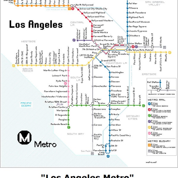 LOS ANGELES Metro Map Cross-stitch Pattern PDF Download | Pattern Keeper Compatible | Hollywood California Santa Monica