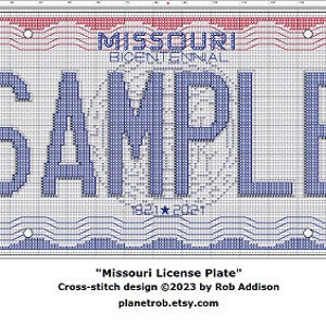 MISSOURI License Plate Cross-stitch Pattern PDF Download Personalized for you | Cardinals Royals Chiefs Tigers Blues St Louis Kansas City