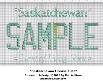 SASKATCHEWAN Nummernschild Kreuzstich-Muster (PDF Download) | Personalisierte Kanada Regina Saskatoon Moose Jaw Rider