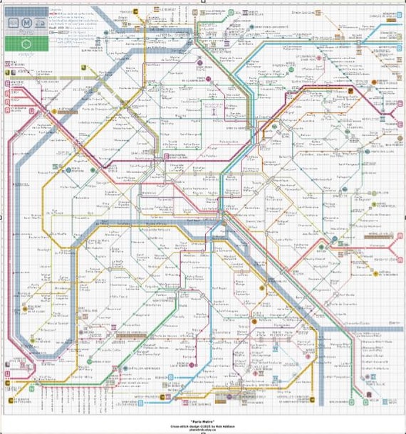 新登場！完成！パリ地下鉄路線図クロスステッチパターン｜18枚セット