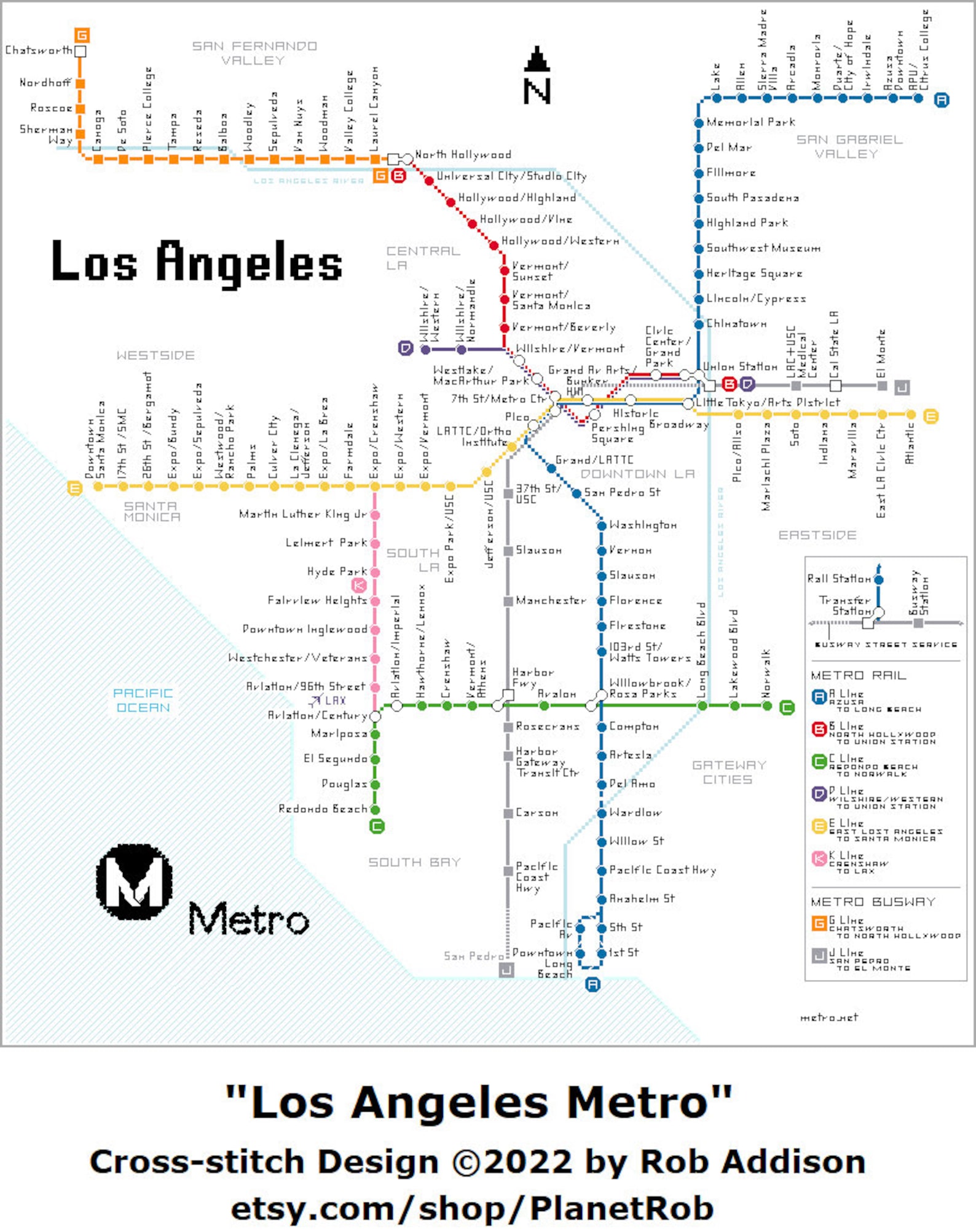 Los Angeles Metro Map Crossstitch Pattern PDF and GIF Etsy Ireland