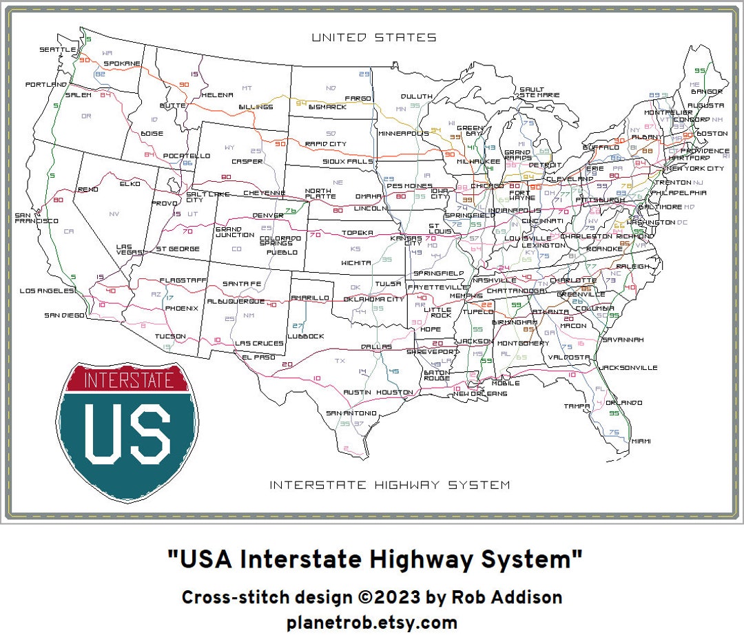 Us Interstate Highway System Cross Stitch Map Pdf Download Usa United