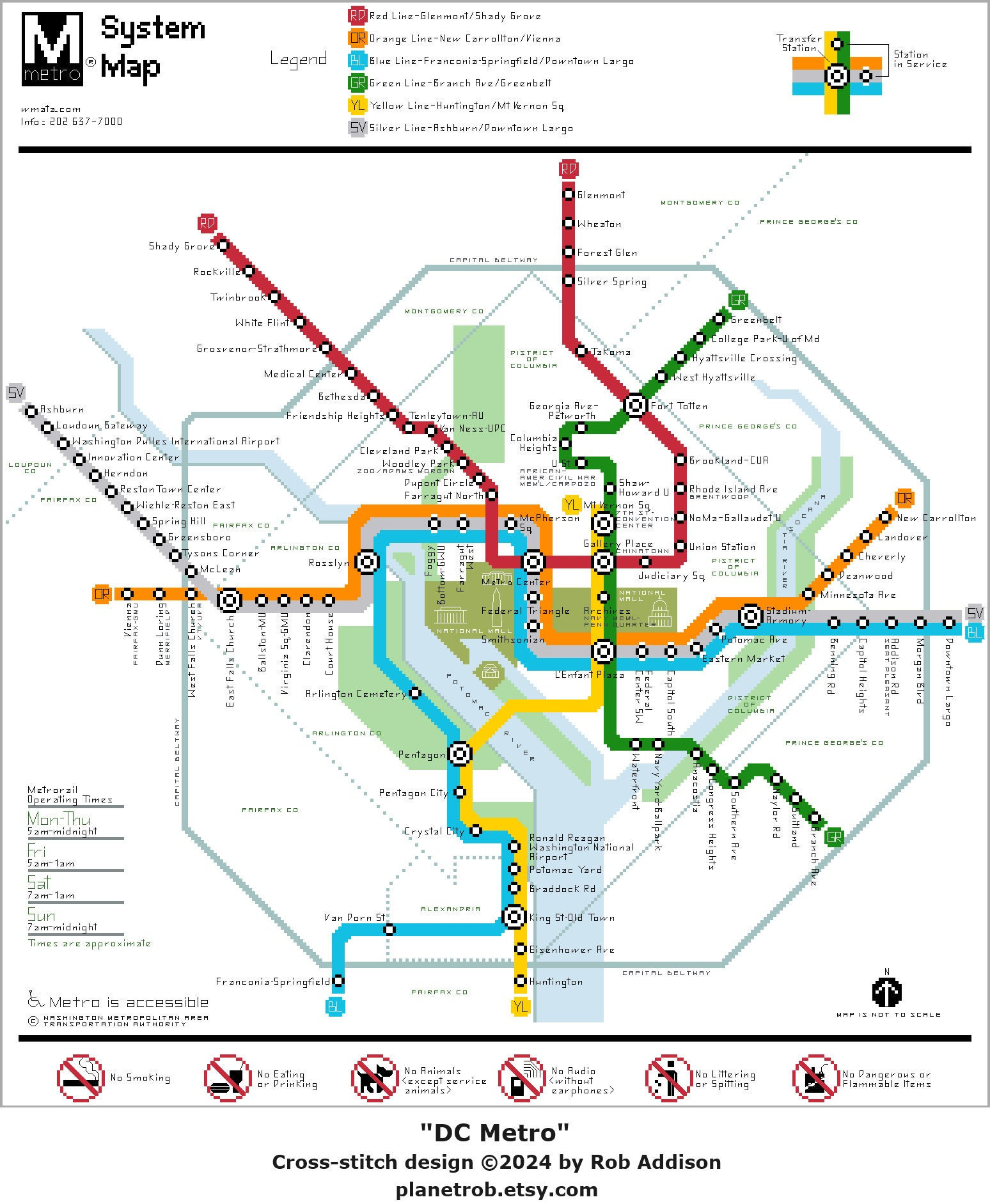 DC Metro Map Cross-stitch Pattern: Washington USA (pattern Keeper ...