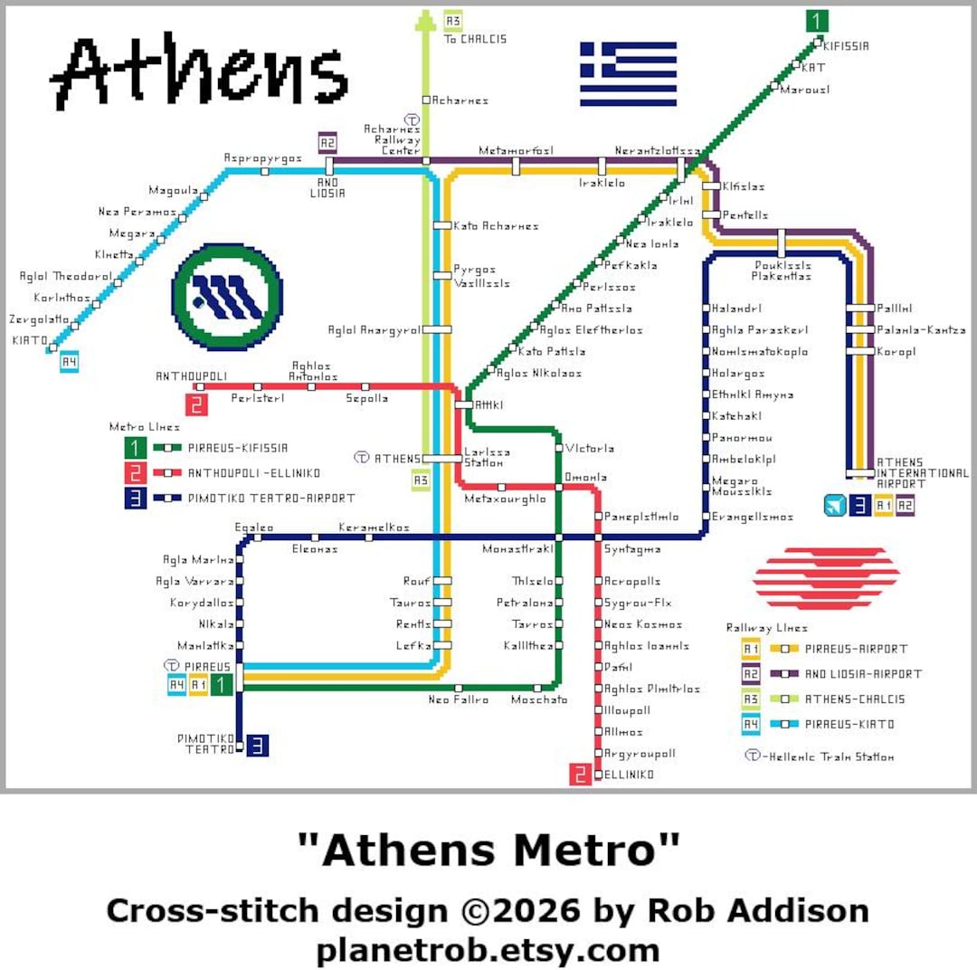 Grees Metro Map ATHENS Greece Metro Map Cross-stitch Pattern (PDF Download) - Etsy Canada