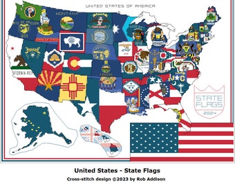 USA Flaggen Landkarte Kreuzstichmuster (PDF Download)
