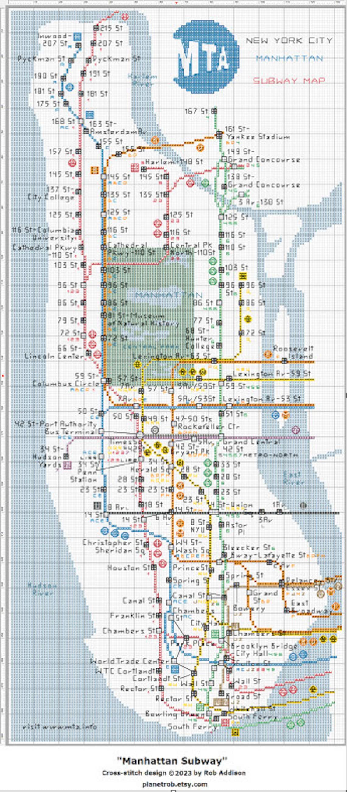 Manhattan Subway Map Cross-stitch Pattern (pattern Keeper Compatible ...