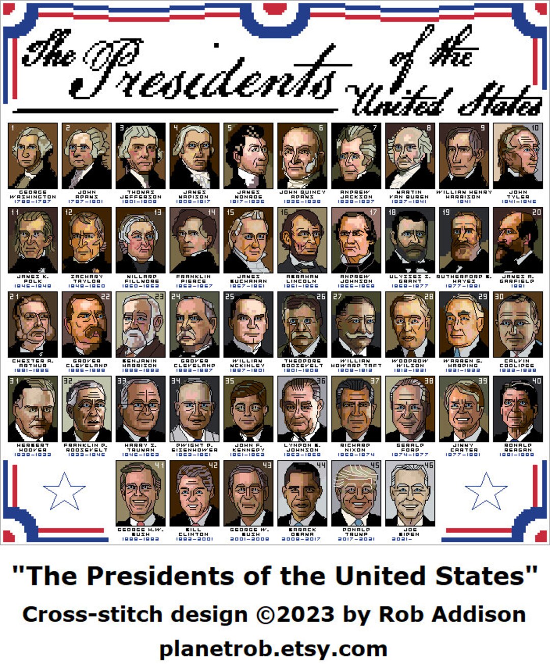 The Presidents of the United States Cross-stitch Pattern PDF Download ...